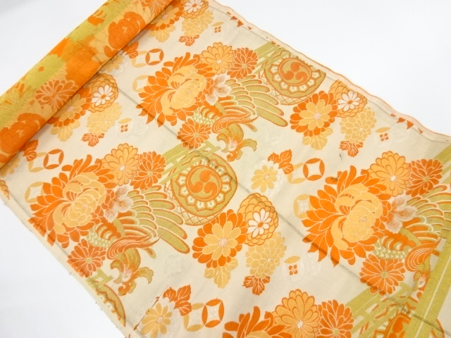 JAPANESE KIMONO / ANTIQUE OBIGAWA FOR HANHABA OBI / WOVEN FLOWER CART